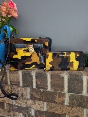 Michael Kors Small Hamilton Calfhair  Camo Leather Crossbody Bag and Wallet Set